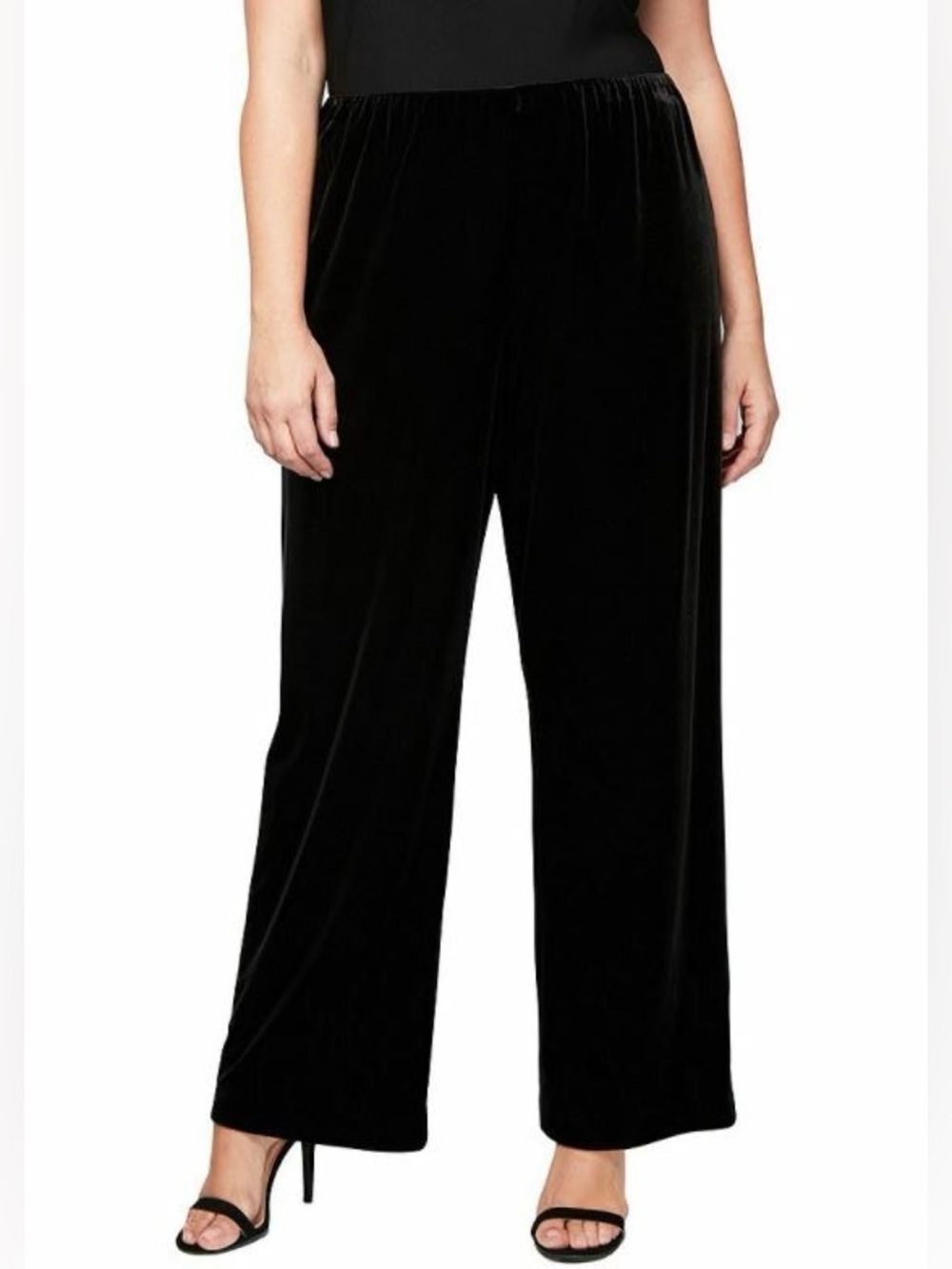 Alex Evenings Black Velvet Wide-Leg‎ Petite Pants.